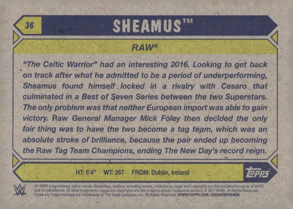 2017 Topps WWE Heritage #36 Sheamus