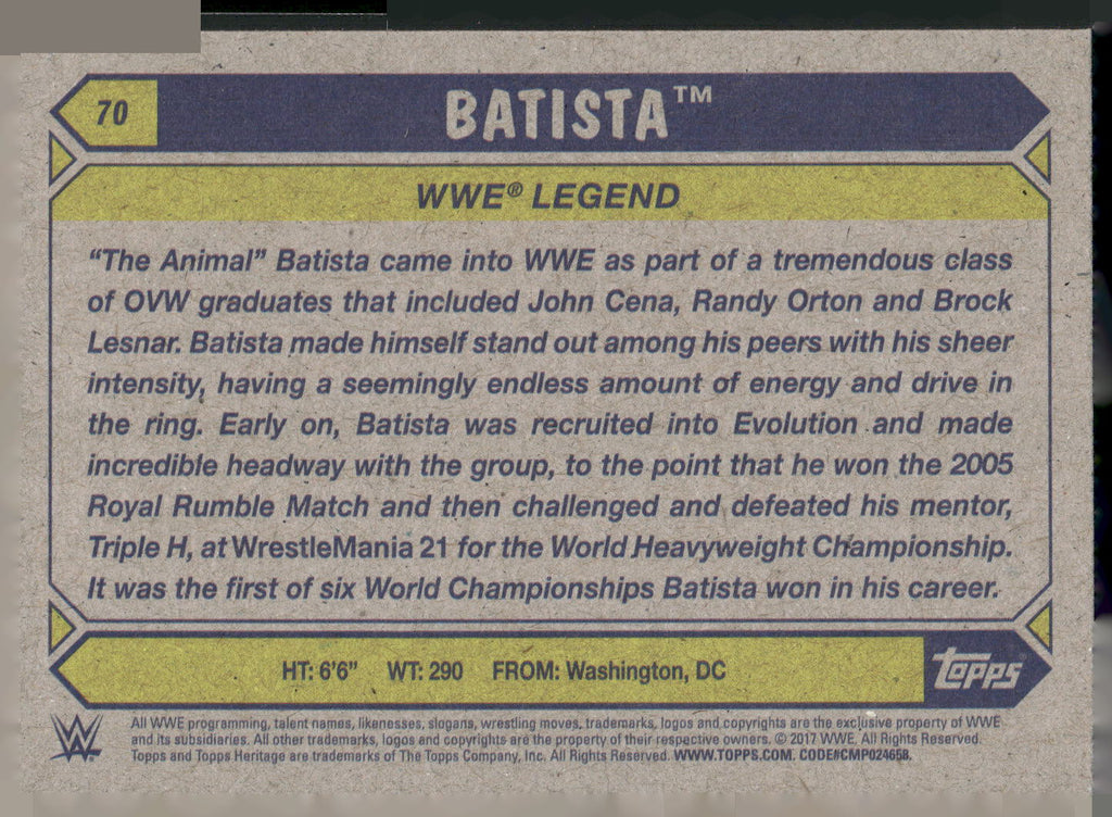 2017 Topps WWE Heritage #70 Batista