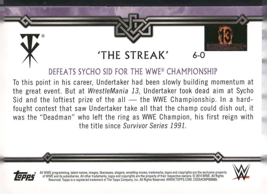 2014 Topps WWE Road to Wrestlemania Undertaker Defeats Sycho Sid for the WWE