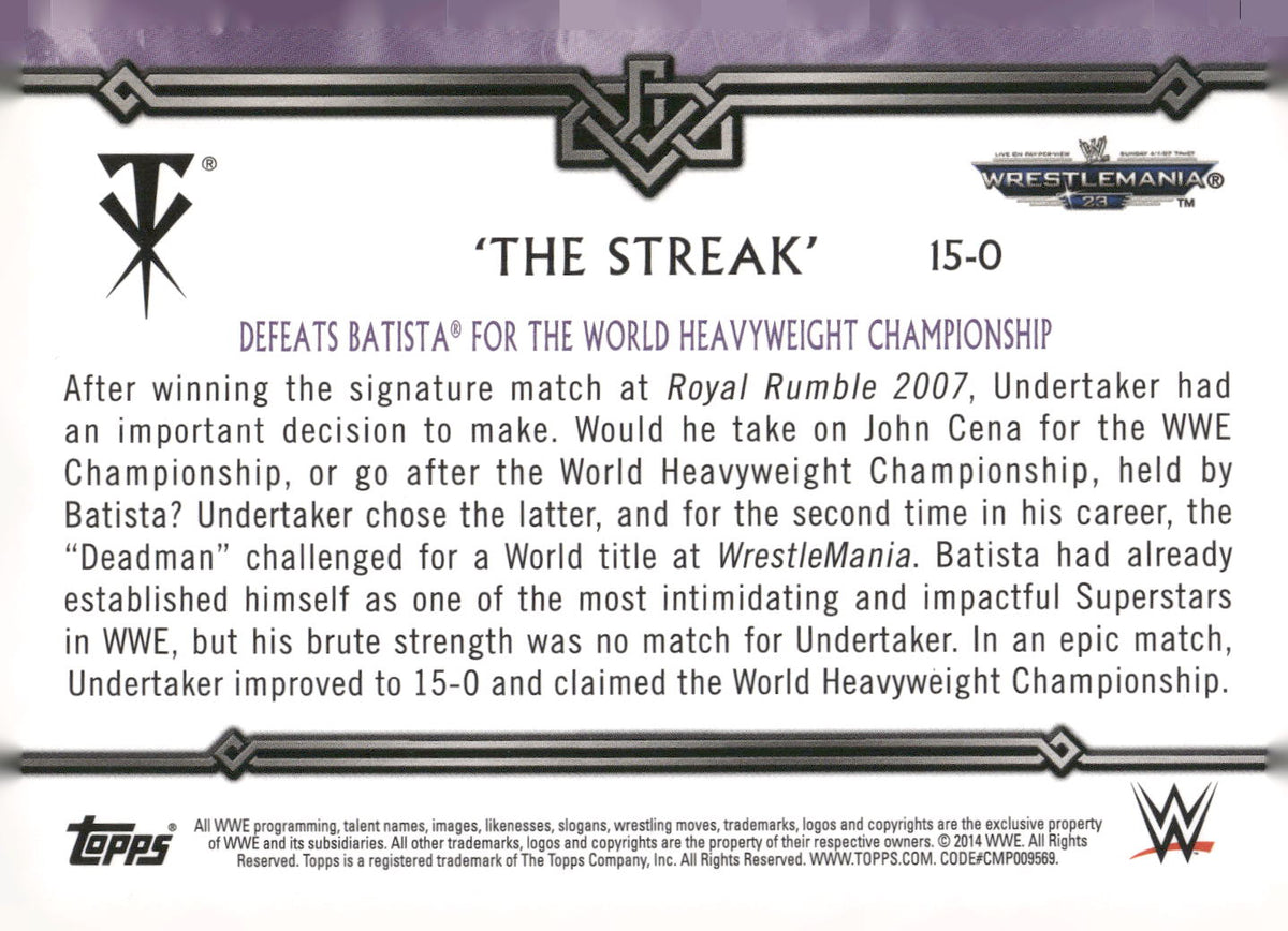 2014 Topps WWE Road to Wrestlemania Undertaker Defeats Batista