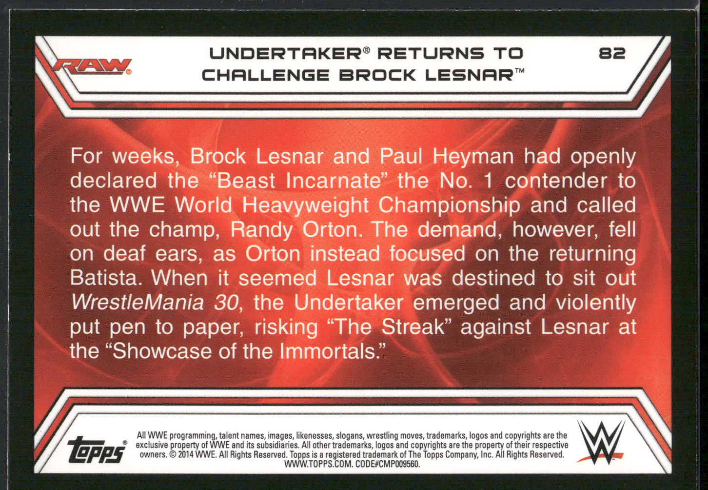 2014 Topps WWE Road to Wrestlemania #82 The Undertaker