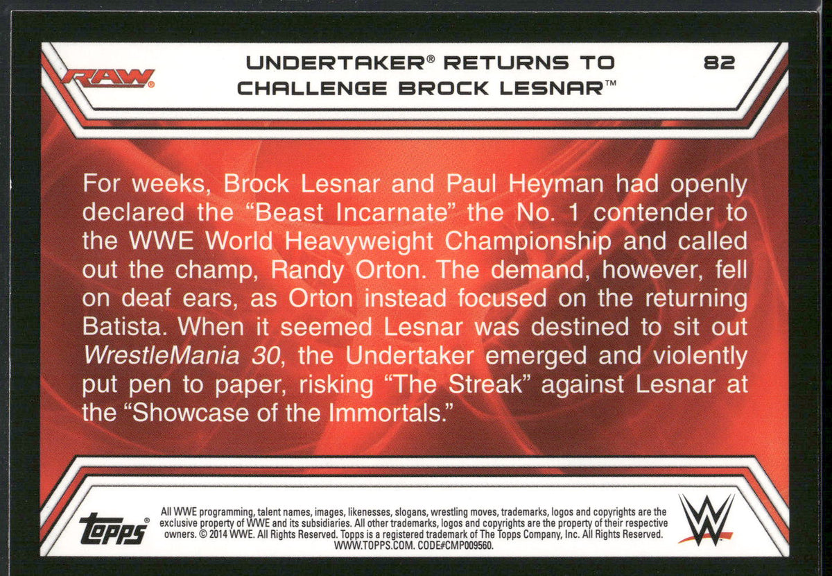 2014 Topps WWE Road to Wrestlemania #82 The Undertaker