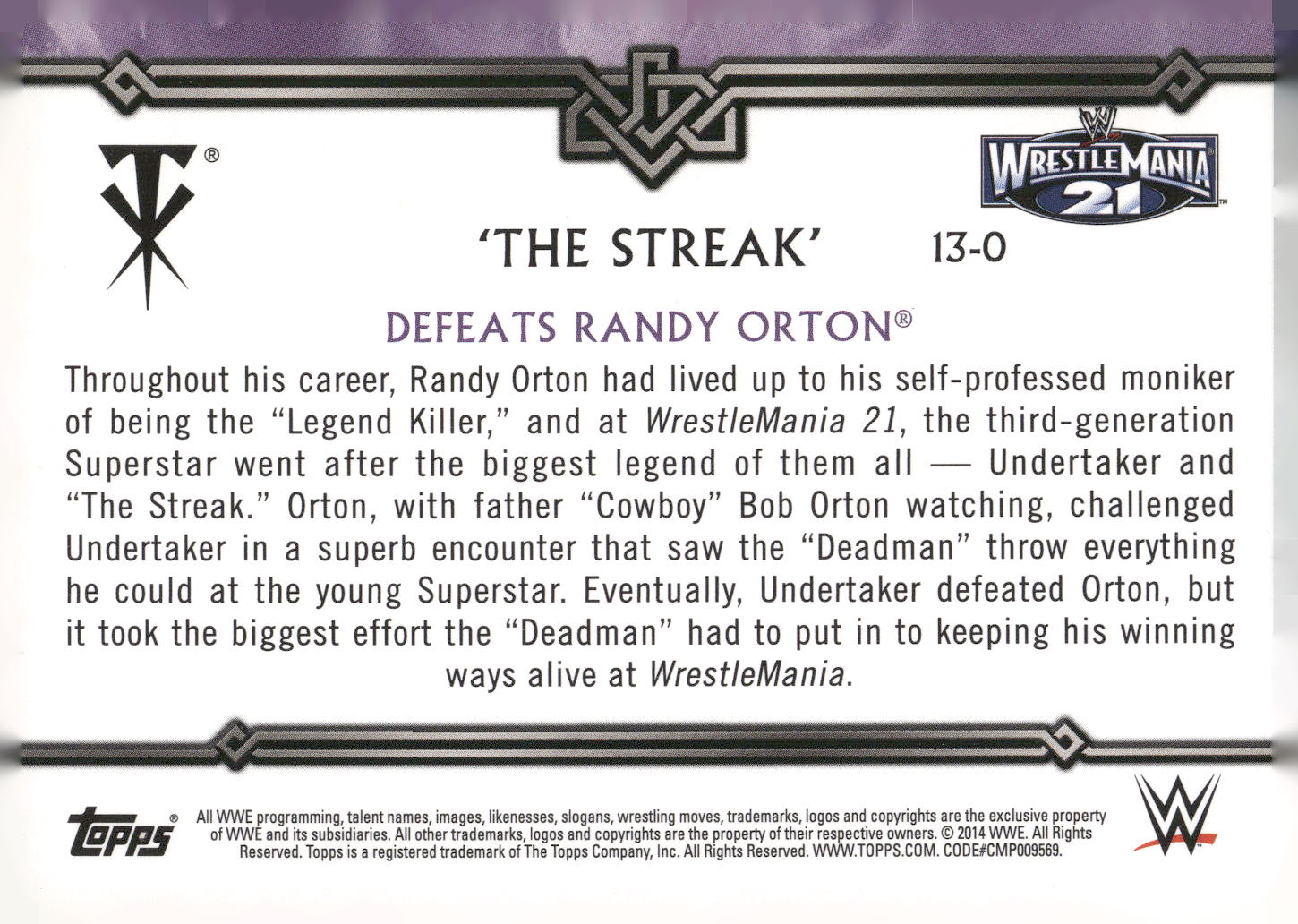 2014 Topps WWE Road to Wrestlemania  Undertaker Defeats Randy Orton