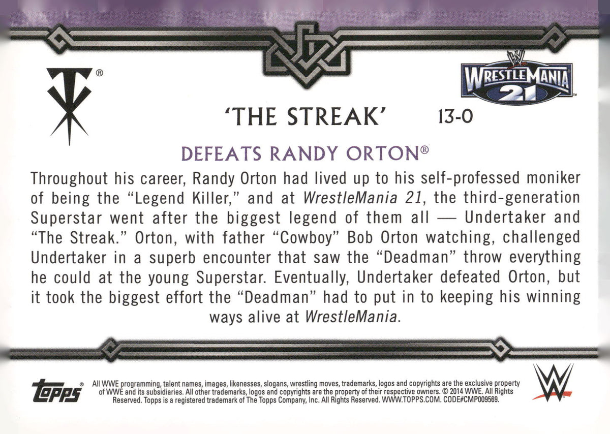 2014 Topps WWE Road to Wrestlemania  Undertaker Defeats Randy Orton