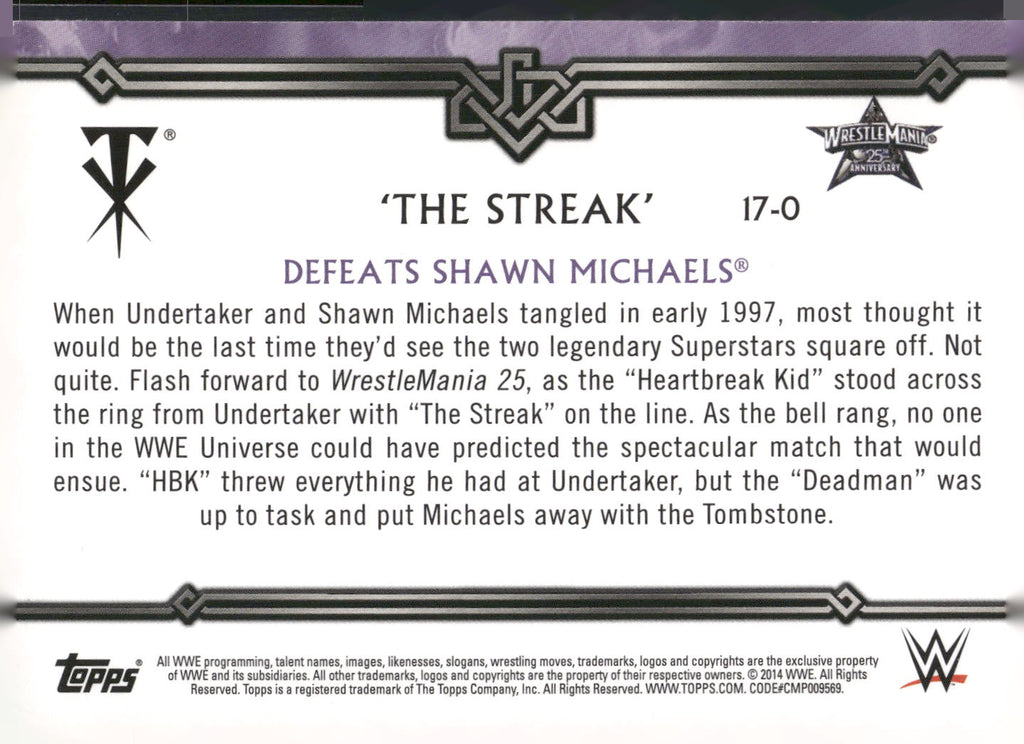2014 Topps WWE Road to Wrestlemania Undertaker Defeats Shawn Michaels