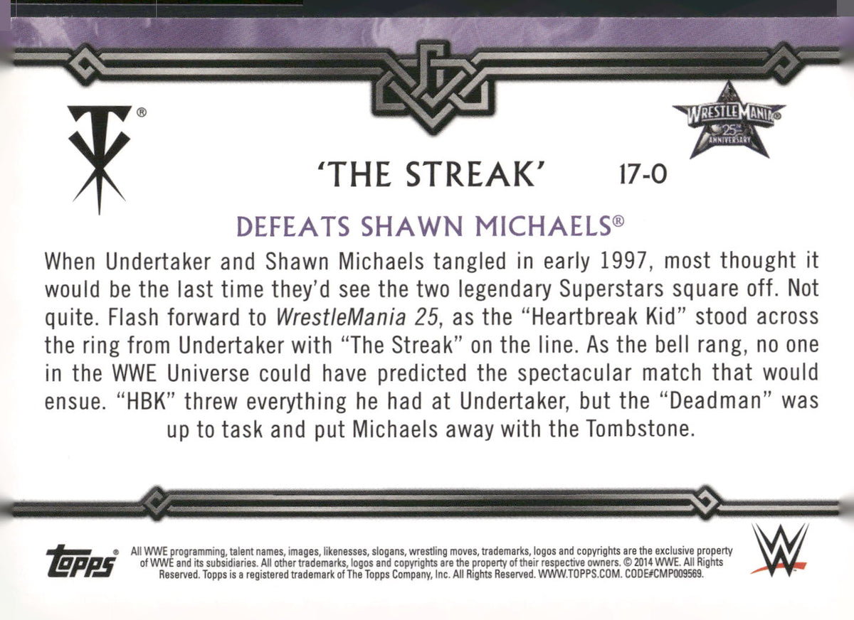 2014 Topps WWE Road to Wrestlemania Undertaker Defeats Shawn Michaels