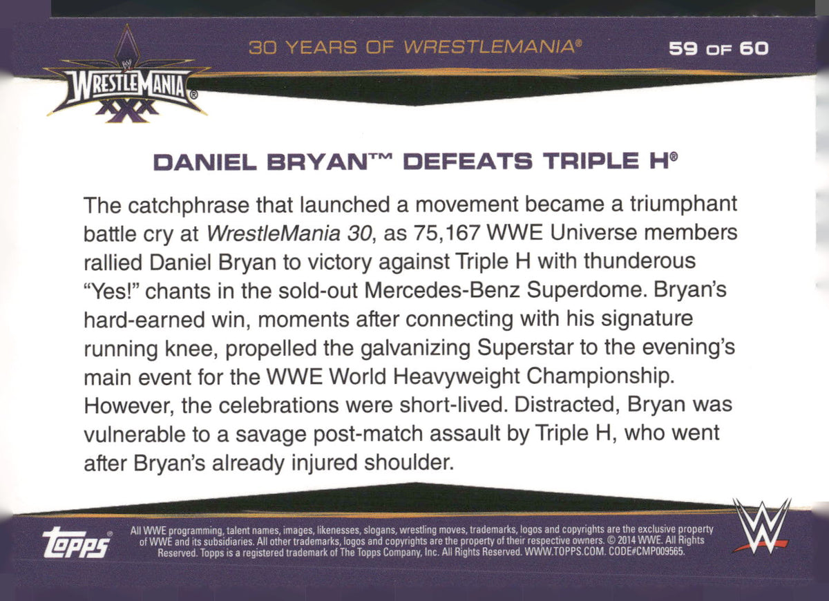 2014 Topps WWE Road to Wrestlemania #59 Daniel Bryan Defeats Triple H