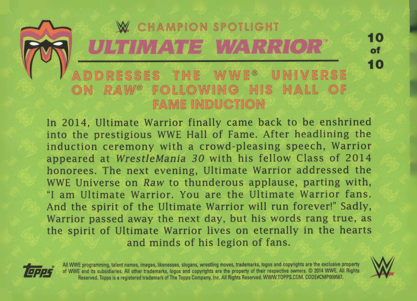 2014 Topps WWE Road to Wrestlemania #10 The Ultimate Warrior