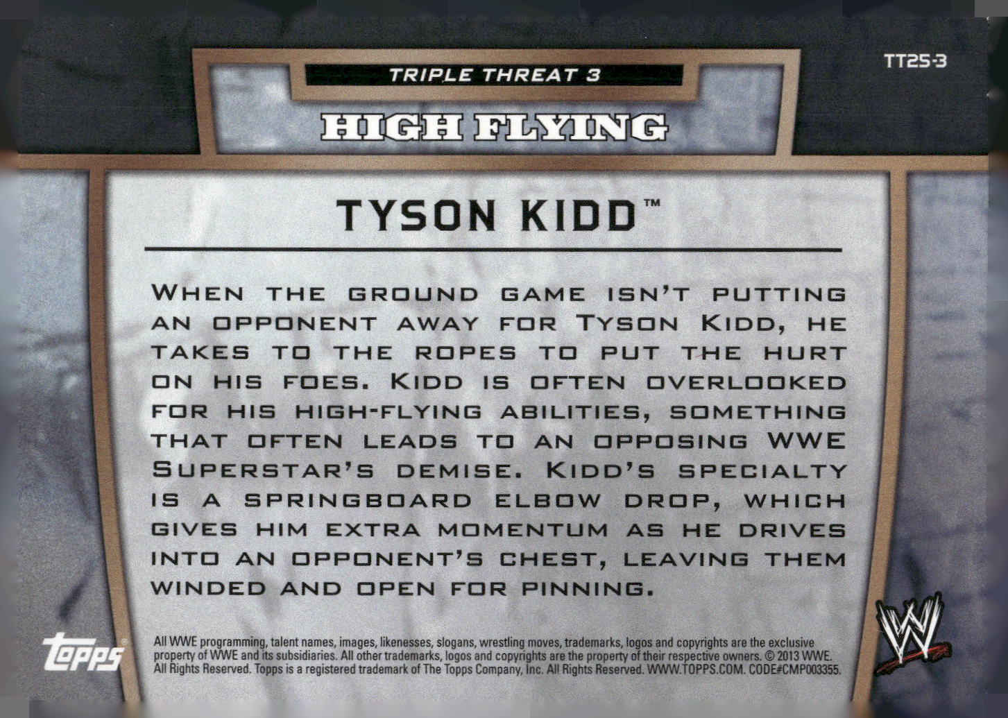 2013 Topps WWE #TT25-3 Tyson Kidd Triple Threat Tier 3