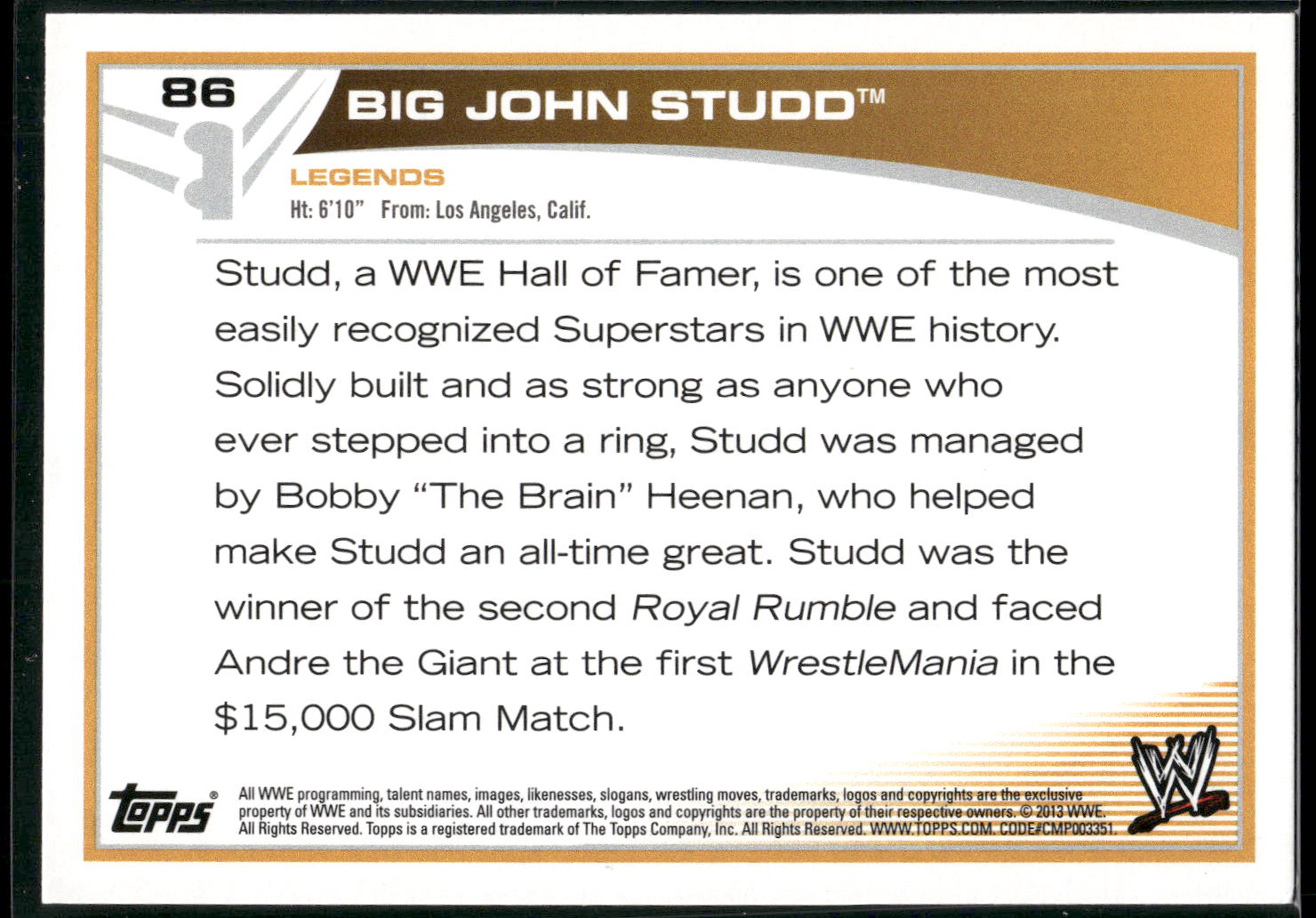 2013 Topps WWE #86 Big John Studd