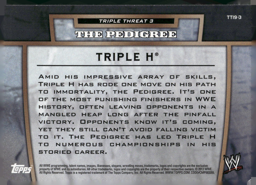 2013 Topps WWE #TT19-3 Triple H Triple Threat Tier 3