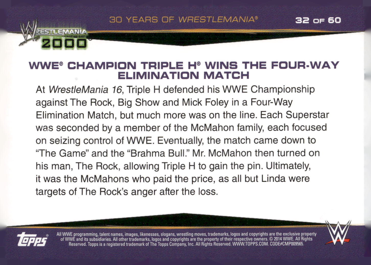 2014 Topps WWE Road to Wrestlemania #32 WWE Champion Triple H