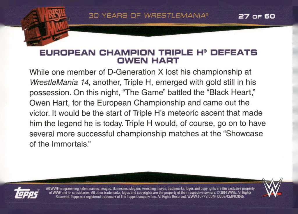 2014 Topps WWE Road to #27 European Champion Triple H Defeats Owen Hart