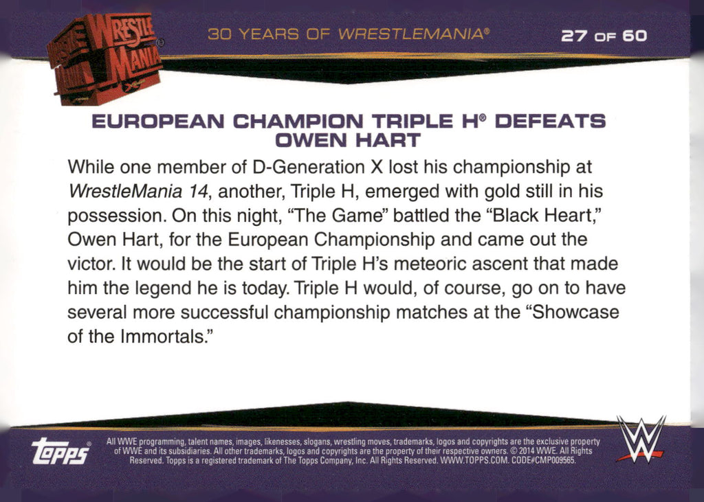 2014 Topps WWE Road #27 European Champion Triple H Defeats Owen Hart