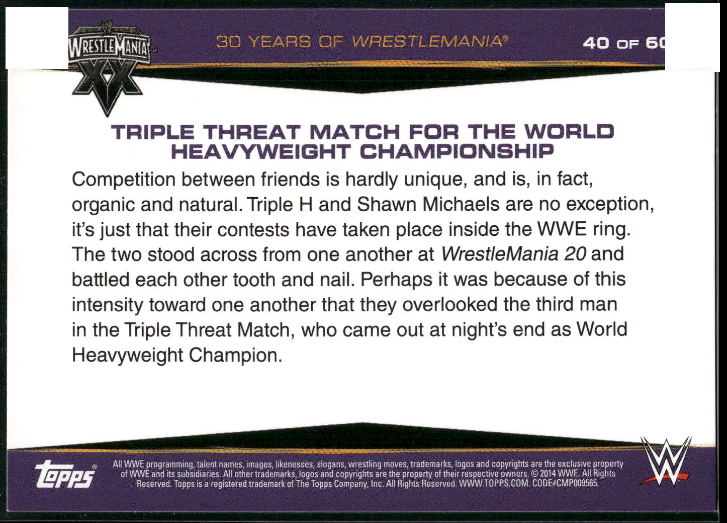 2014 Topps WWE Road to Wrestlemania #40 Triple Threat