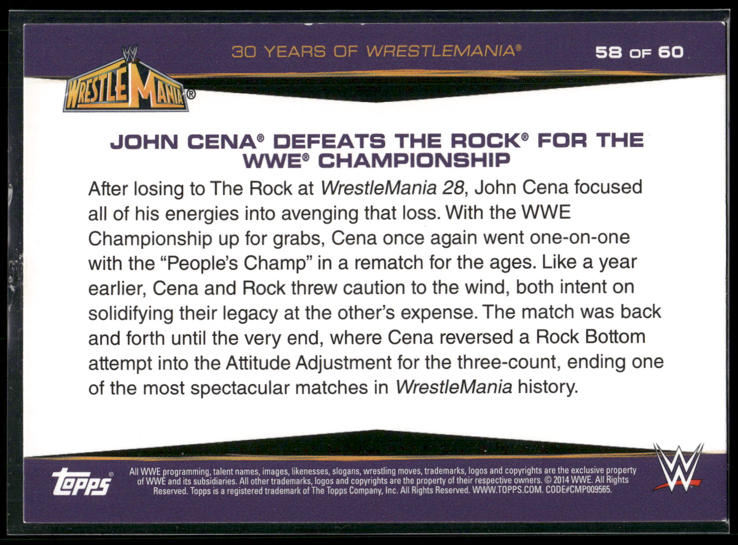 2014 Topps WWE Road to Wrestlemania #58 John Cena / The Rock