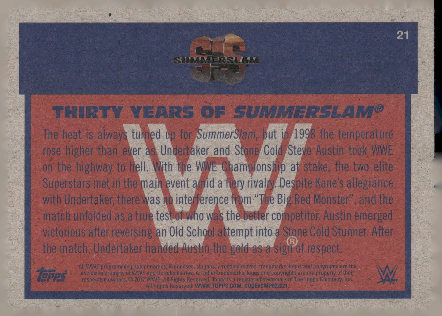2017 Topps WWE Heritage #21 Steve Austin Thirty Years of SummerSlam