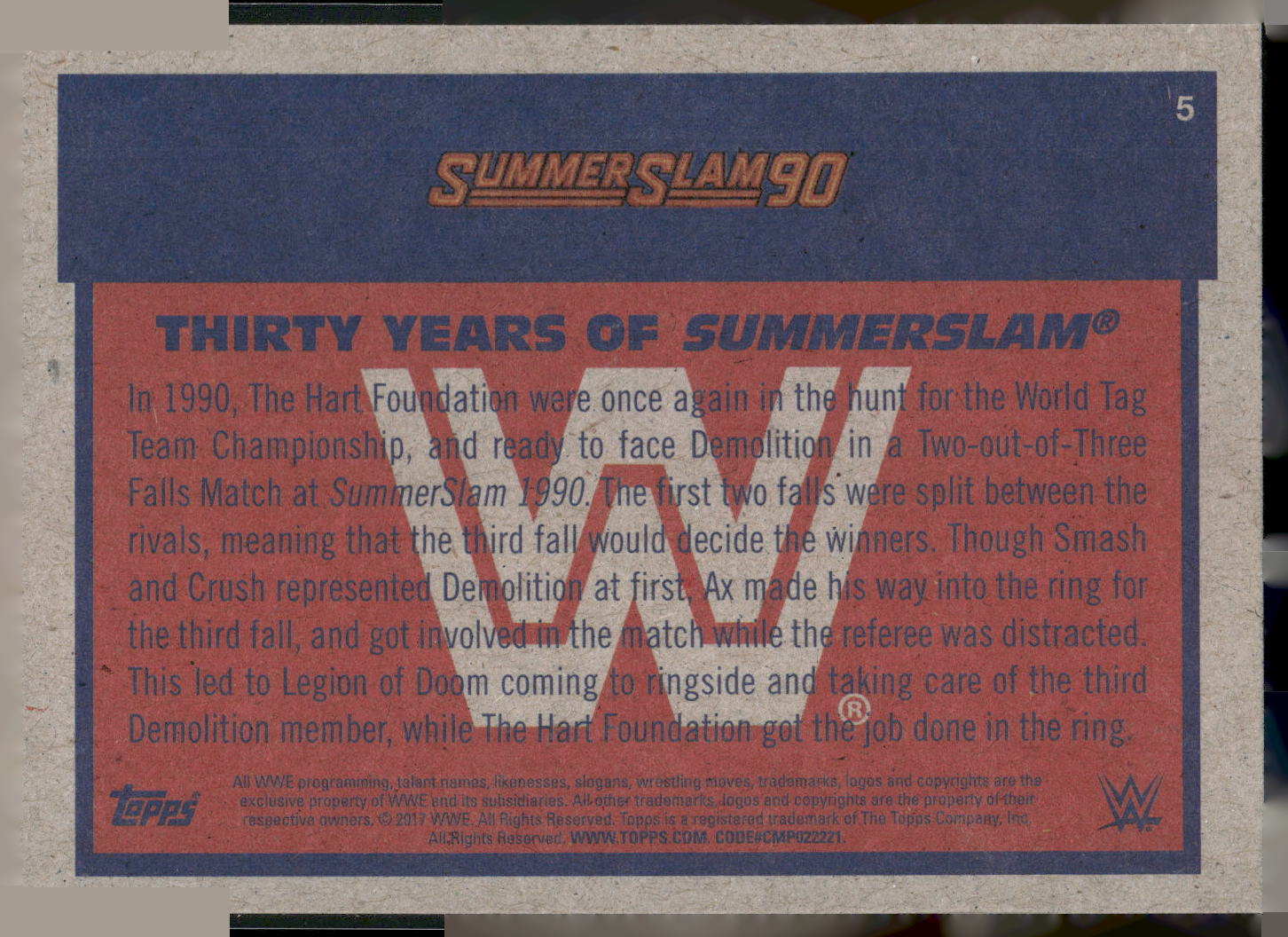 2017 Topps WWE Heritage #5 The Hart Foundation Thirty Years of SummerSlam