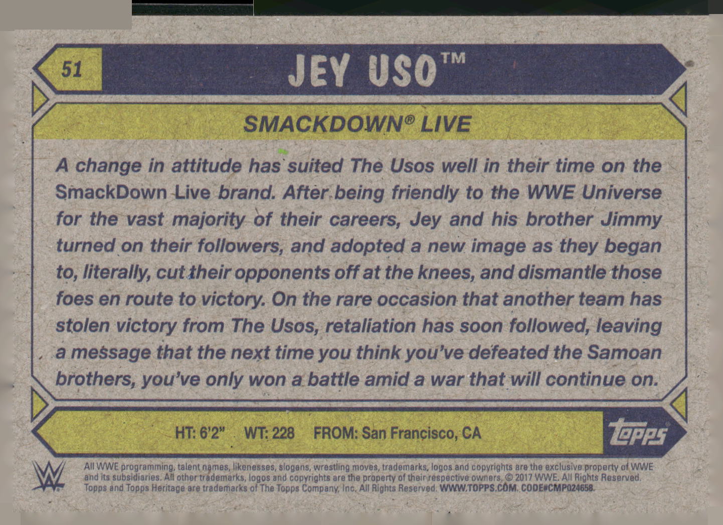 2017 Topps WWE Heritage #51 Jey Uso