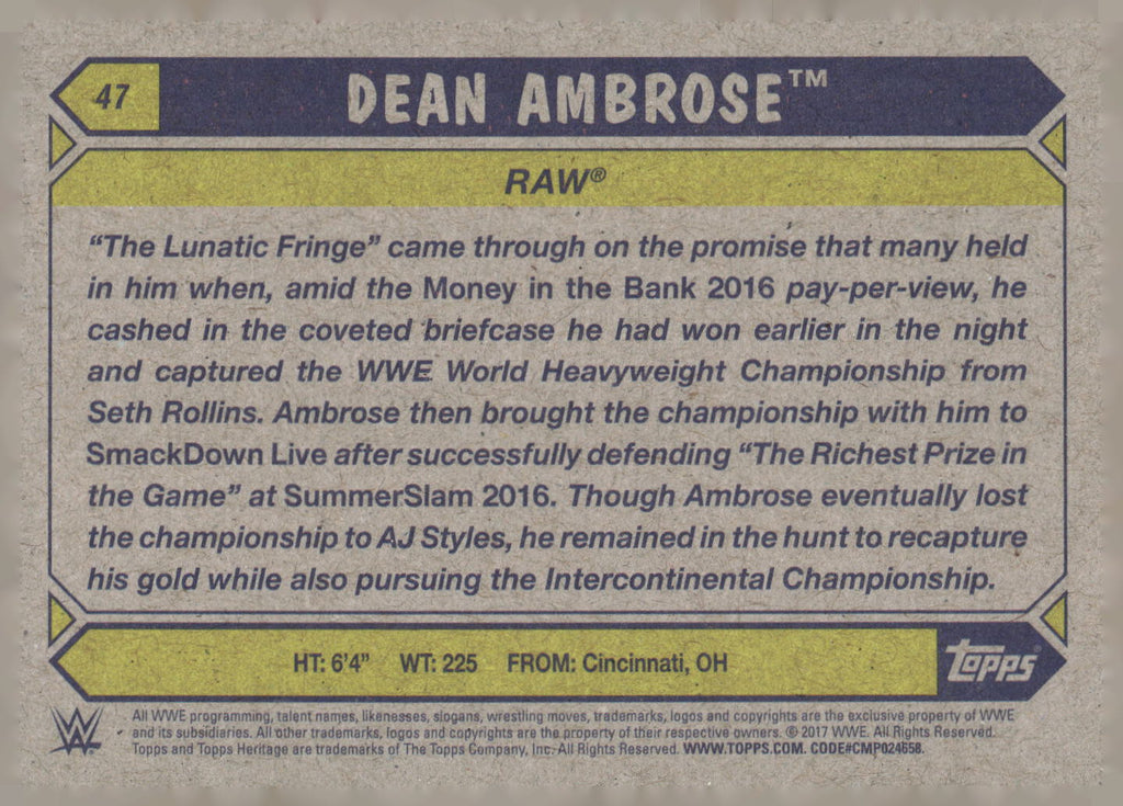 2017 Topps WWE Heritage #47 Dean Ambrose