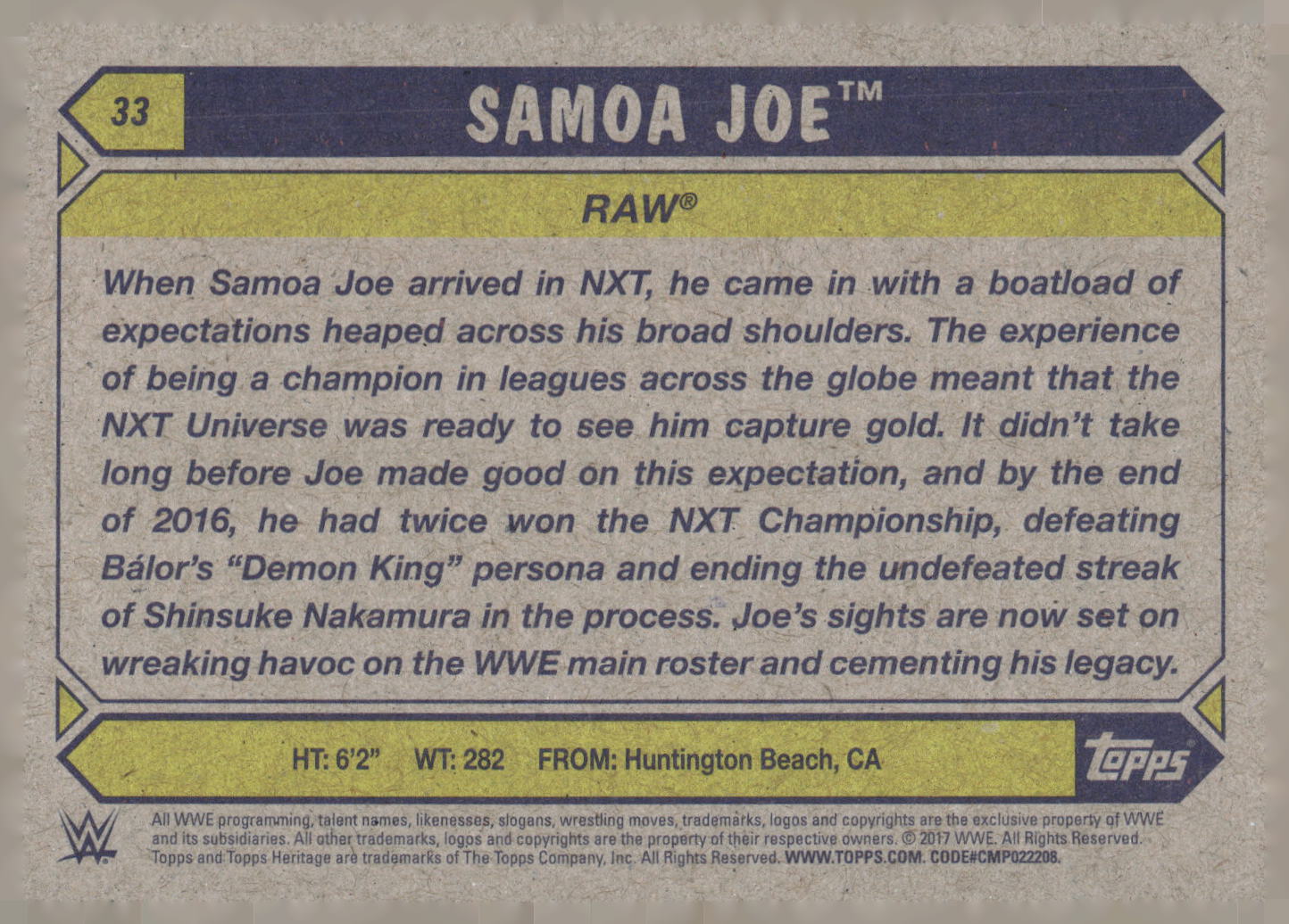 2017 Topps WWE Heritage #33 Samoa Joe