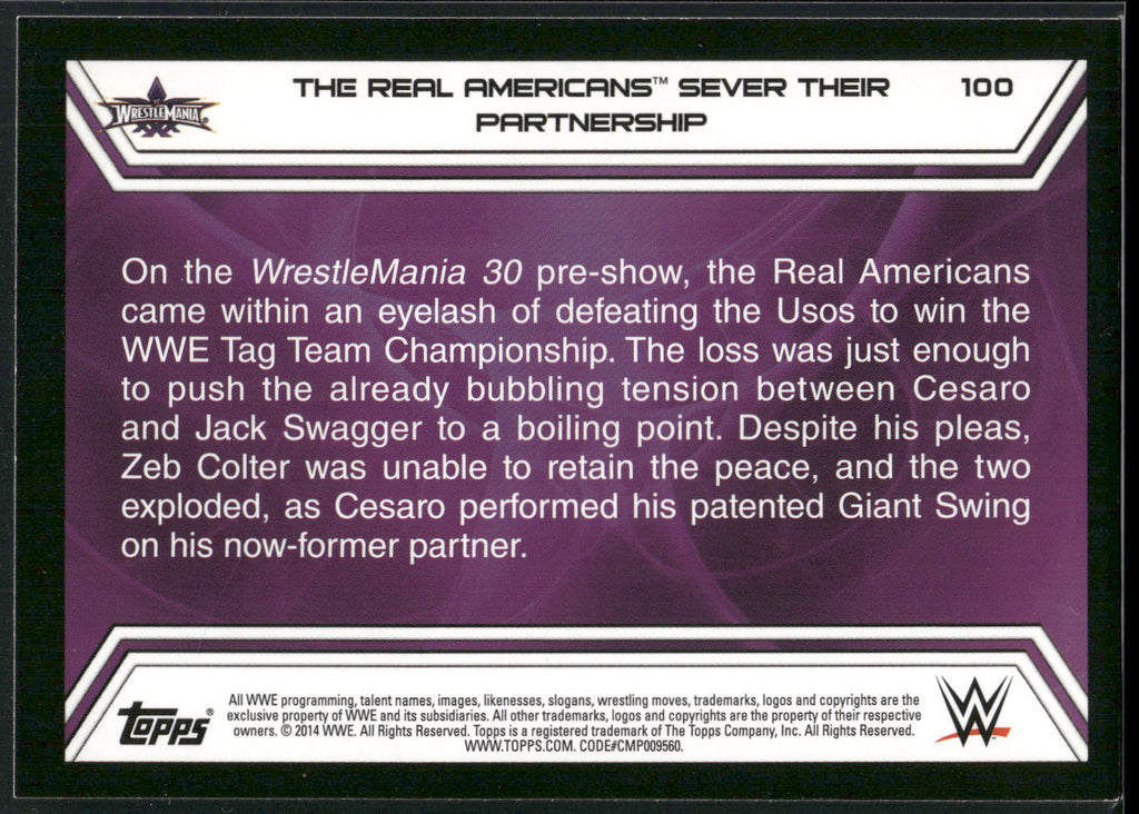 2014 Topps WWE Road to Wrestlemania #100 The Real Americans