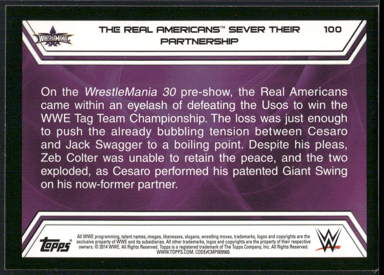 2014 Topps WWE Road to Wrestlemania #100 The Real Americans