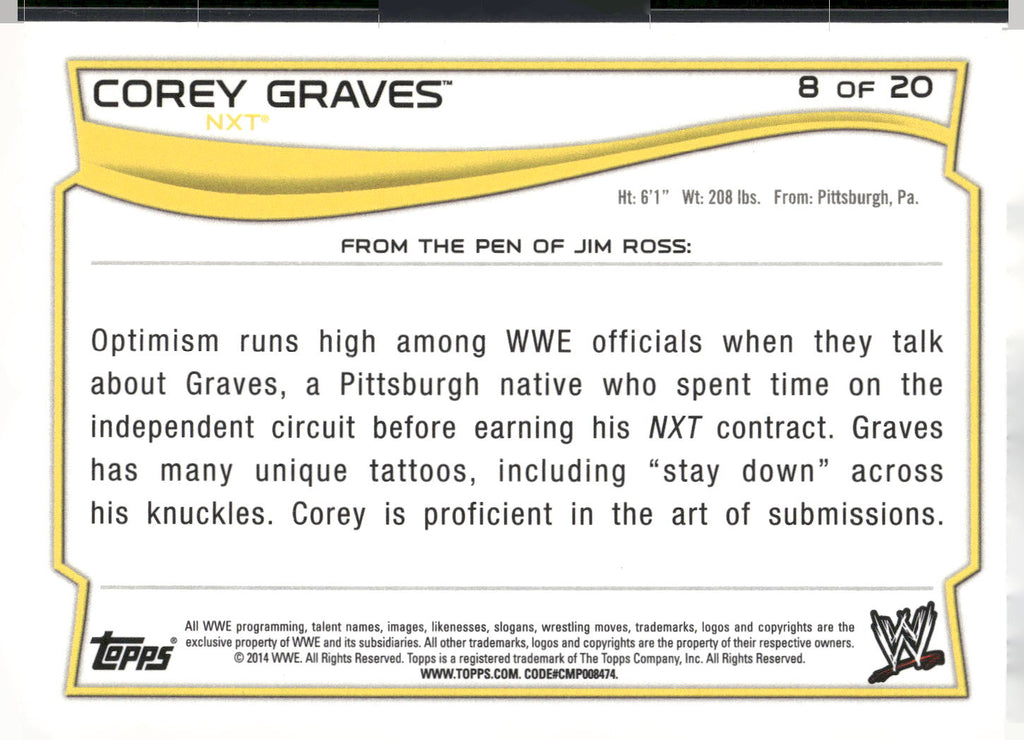 2014 Topps WWE #8 Corey Graves NXT Prospects