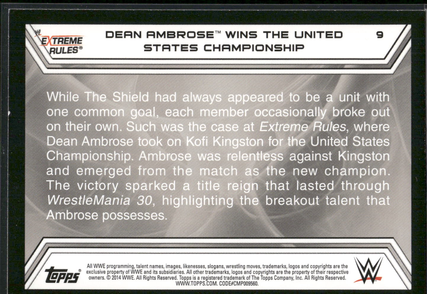 2014 Topps WWE Road to Wrestlemania #9 Dean Ambrose