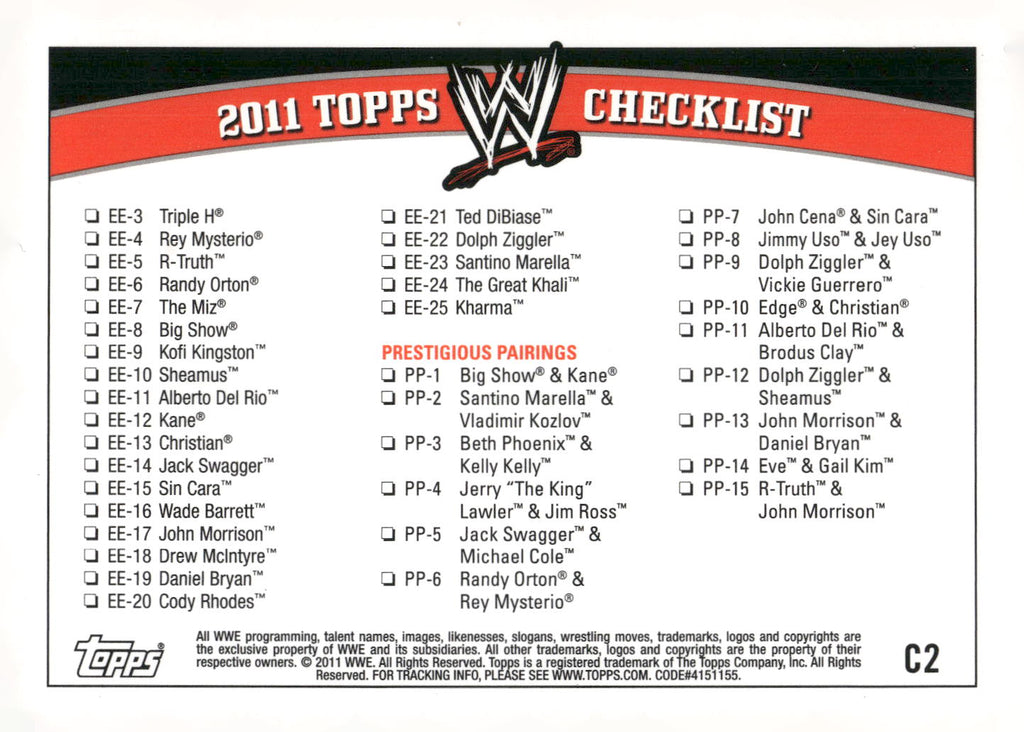 2011 Topps WWE #C2 Checklist