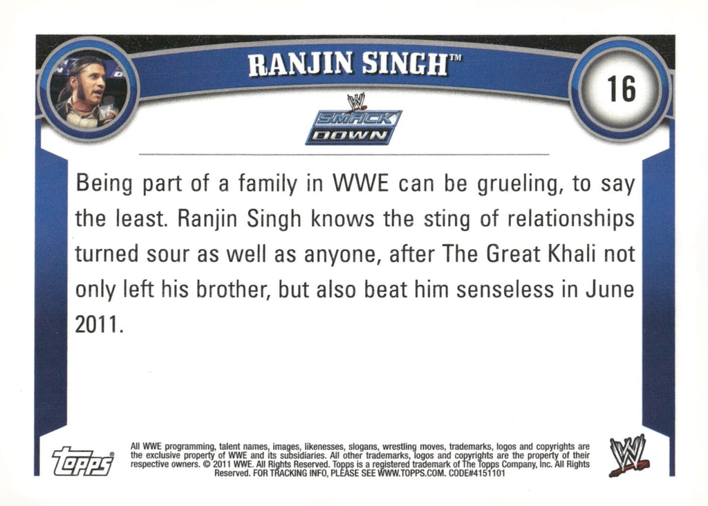 2011 Topps WWE #16 Ranjin Singh