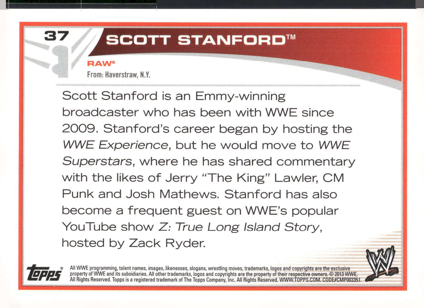 2013 Topps WWE #37 Scott Stanford