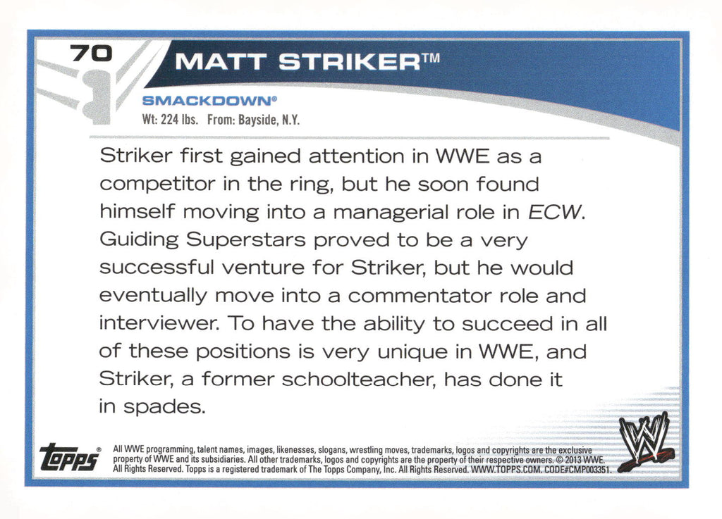 2013 Topps WWE #70 Matt Striker