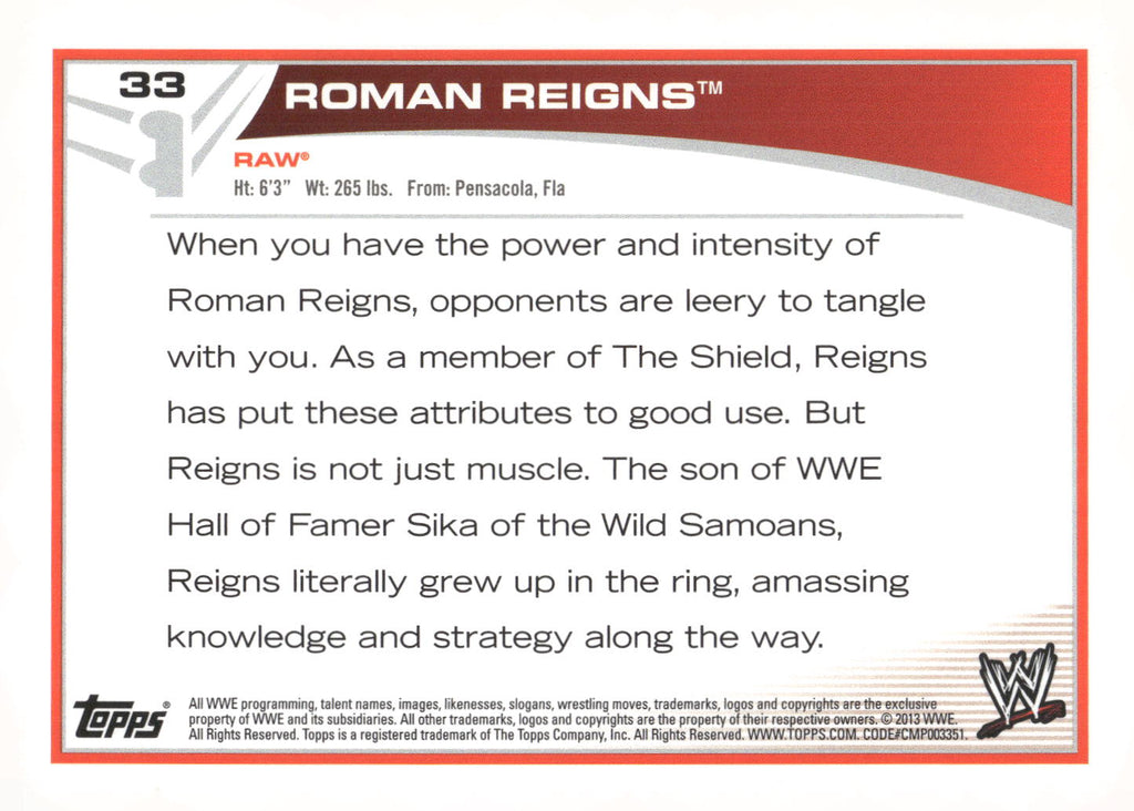 2013 Topps WWE #33 Roman Reigns