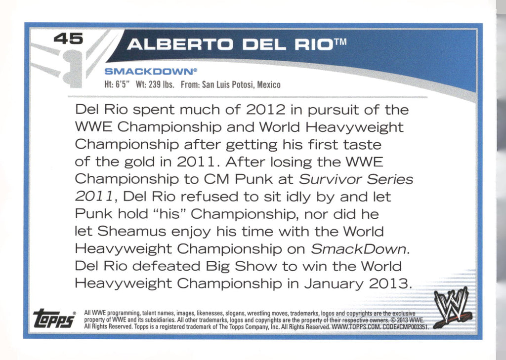 2013 Topps WWE #45 Alberto Del Rio