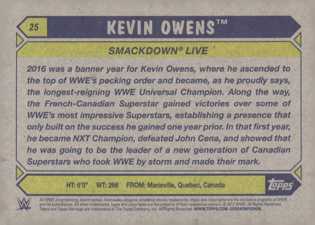 2017 Topps WWE Heritage #25 Kevin Owens