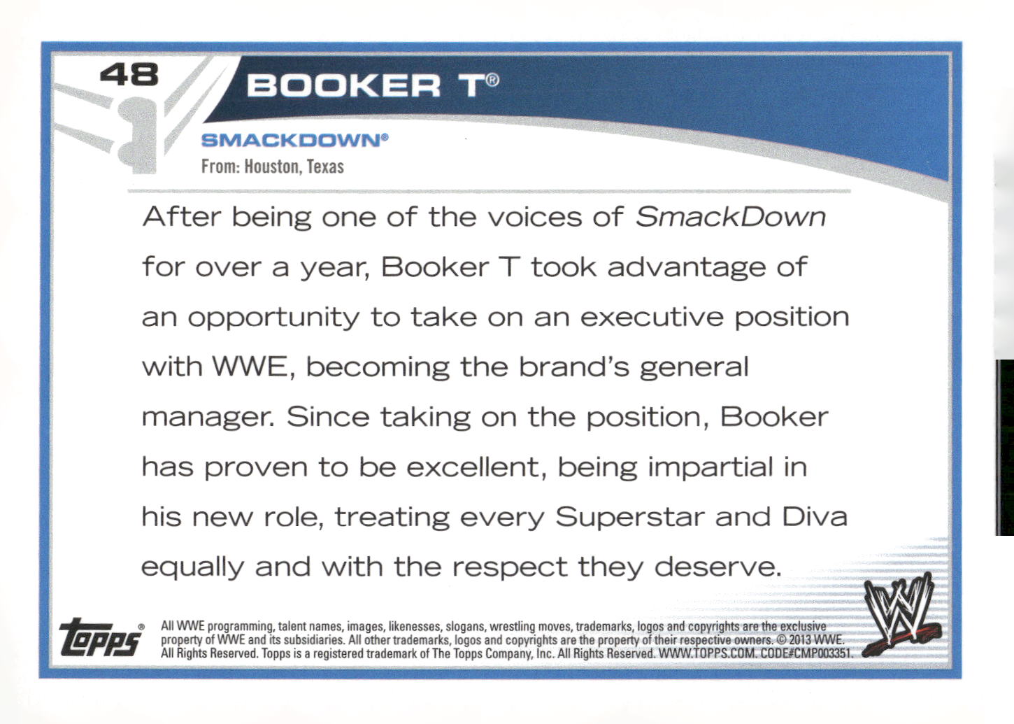 2013 Topps WWE #48 Booker T
