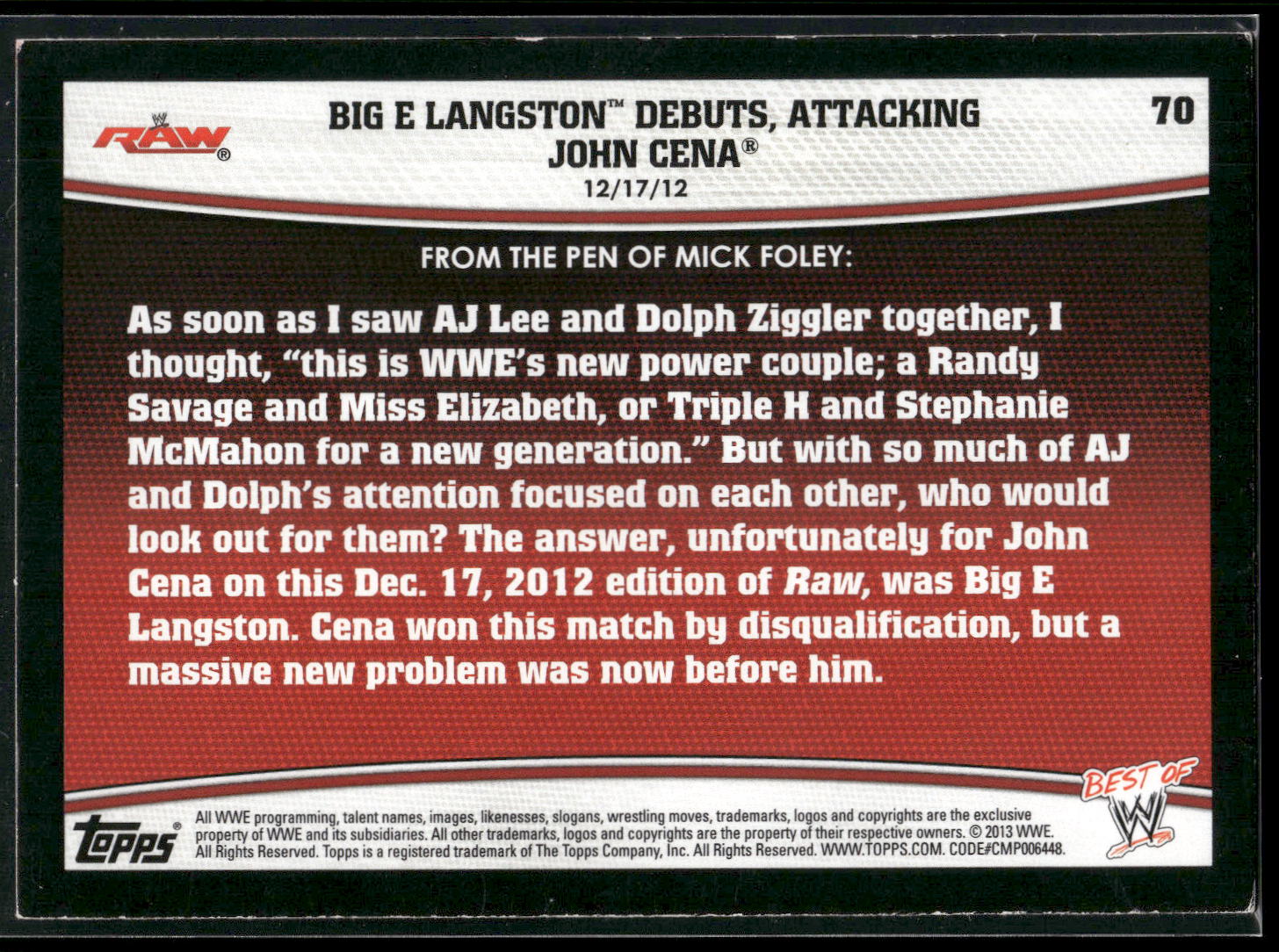 2013 Topps Best of WWE #70 Big E Langston Debuts