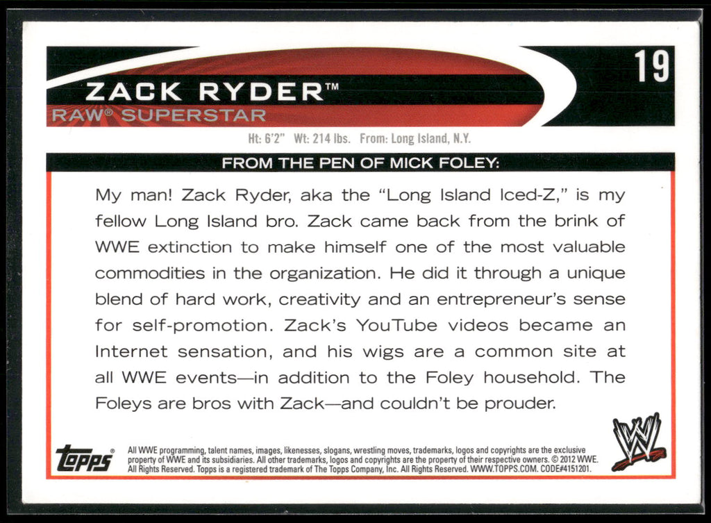 2012 Topps WWE #19 Zack Ryder
