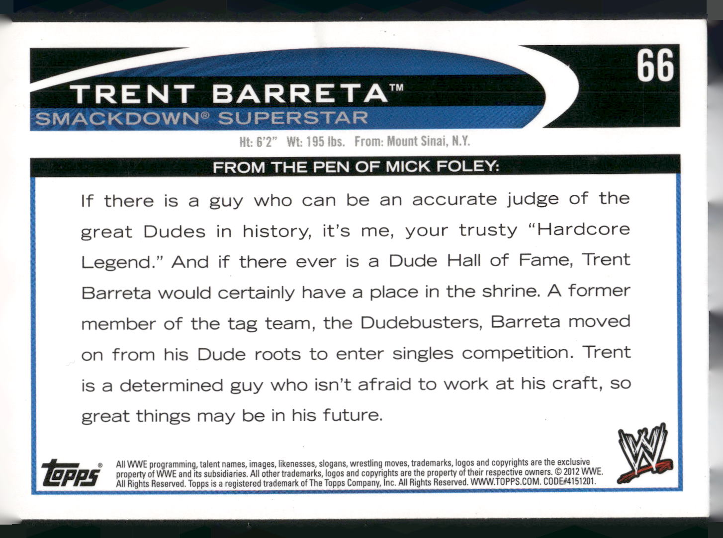 2012 Topps WWE #66 Trent Barreta