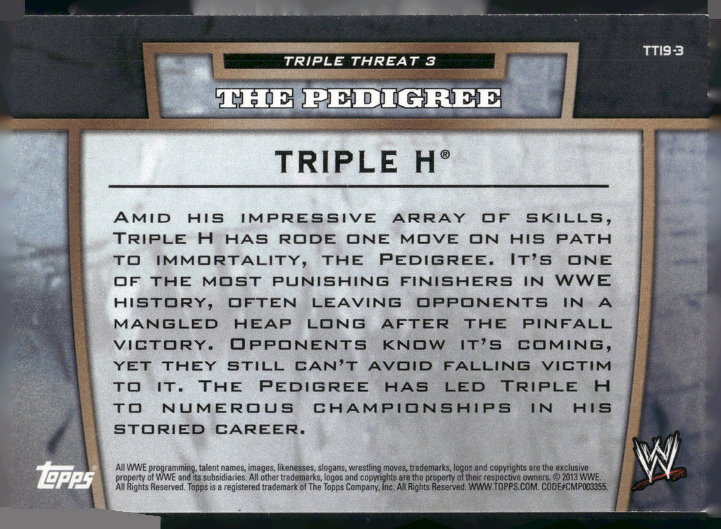 2013 Topps WWE #TT19-3 Triple H Triple Threat Tier 3