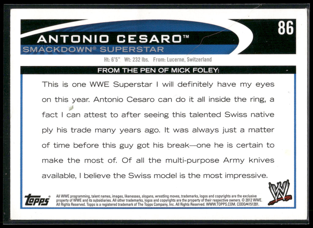 2012 Topps WWE #86 Antonio Cesaro