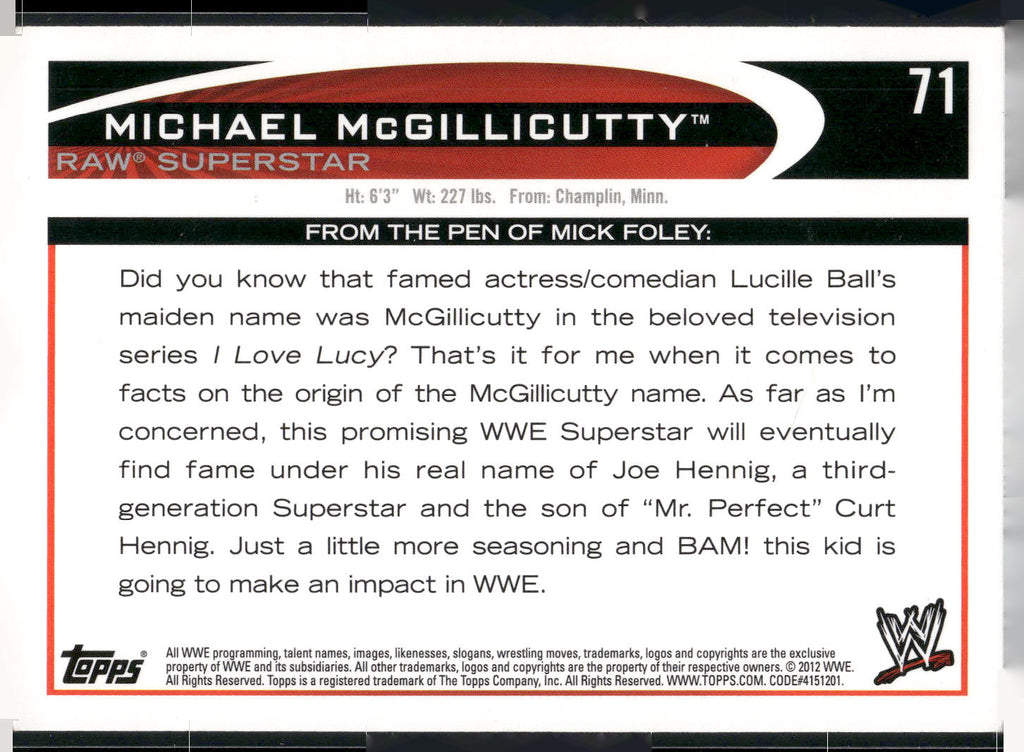 2012 Topps WWE #71 Michael McGillicutty