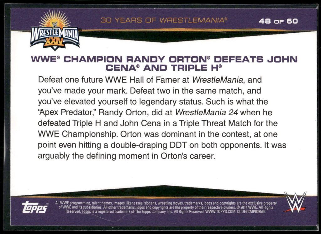 2014 Topps WWE Road to Wrestlemania #48 Randy Orton Defeats John Cena and Triple