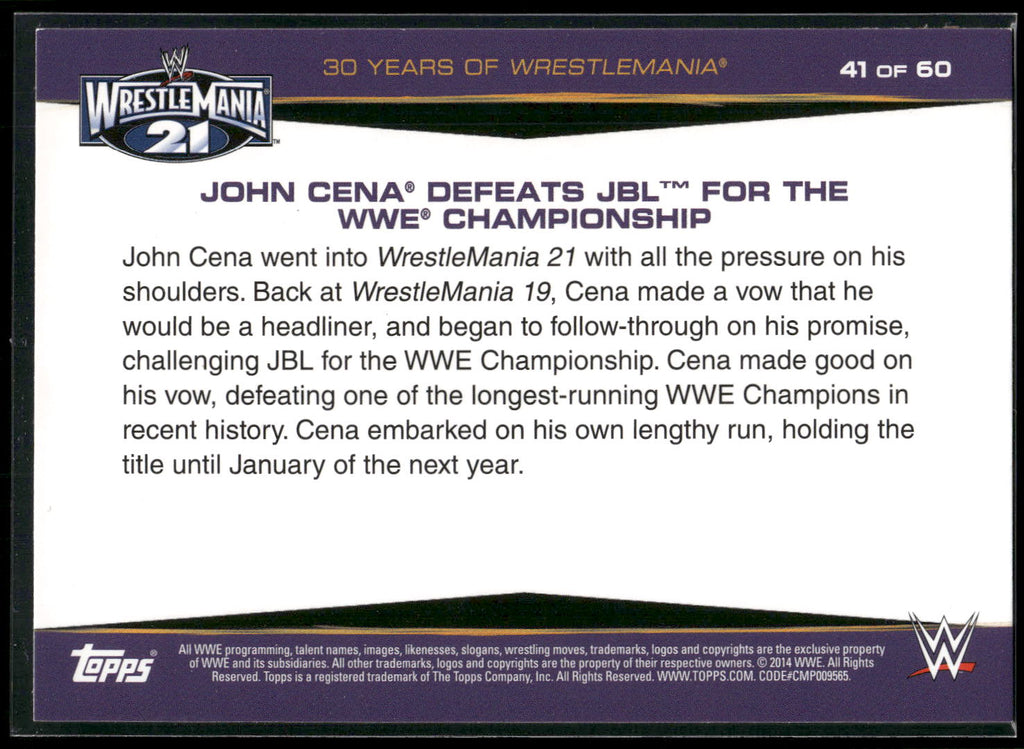 2014 Topps WWE Road to Wrestlemania #41 John Cena Defeats JBL