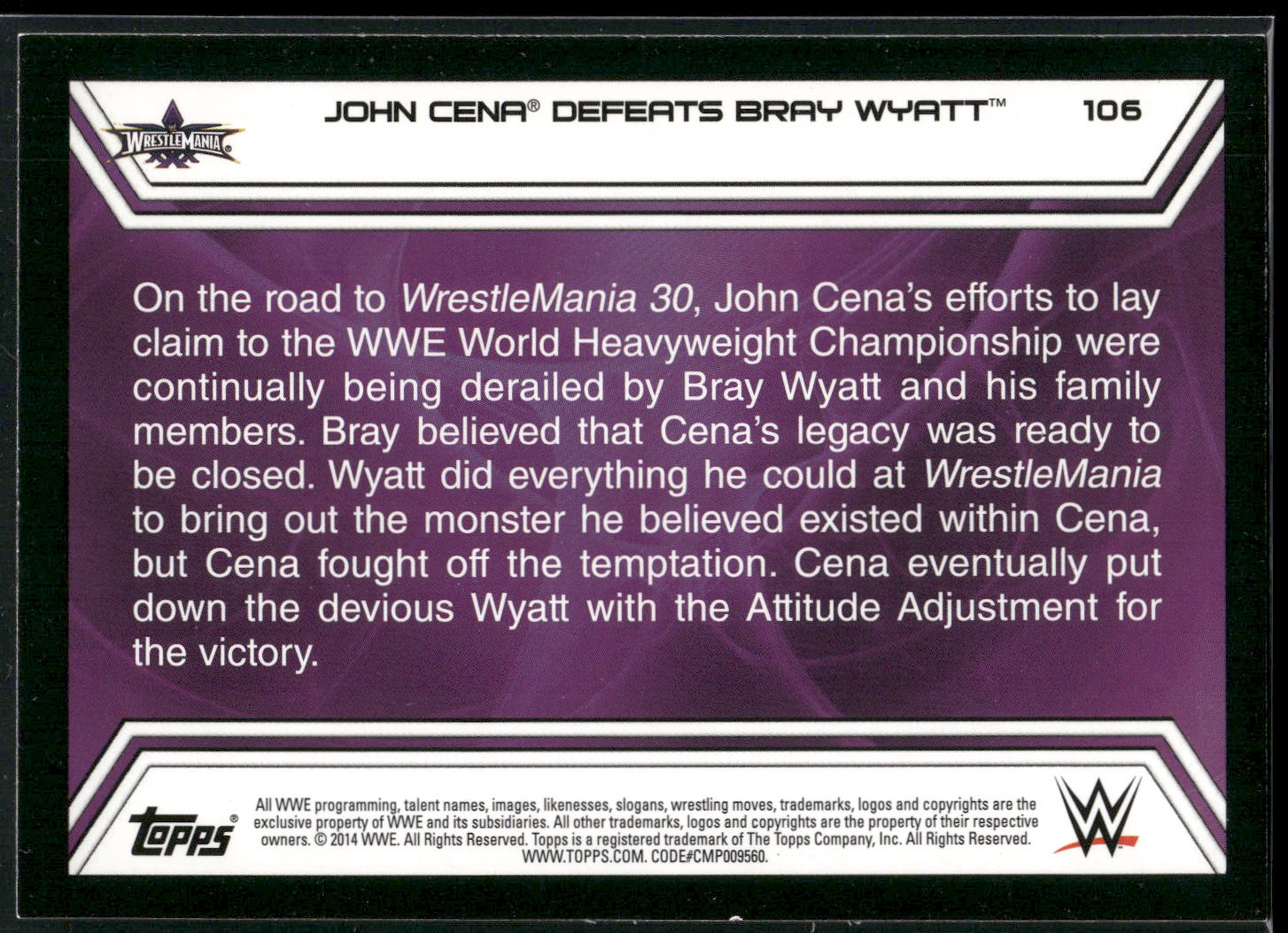 2014 Topps WWE Road to Wrestlemania #106 John Cena