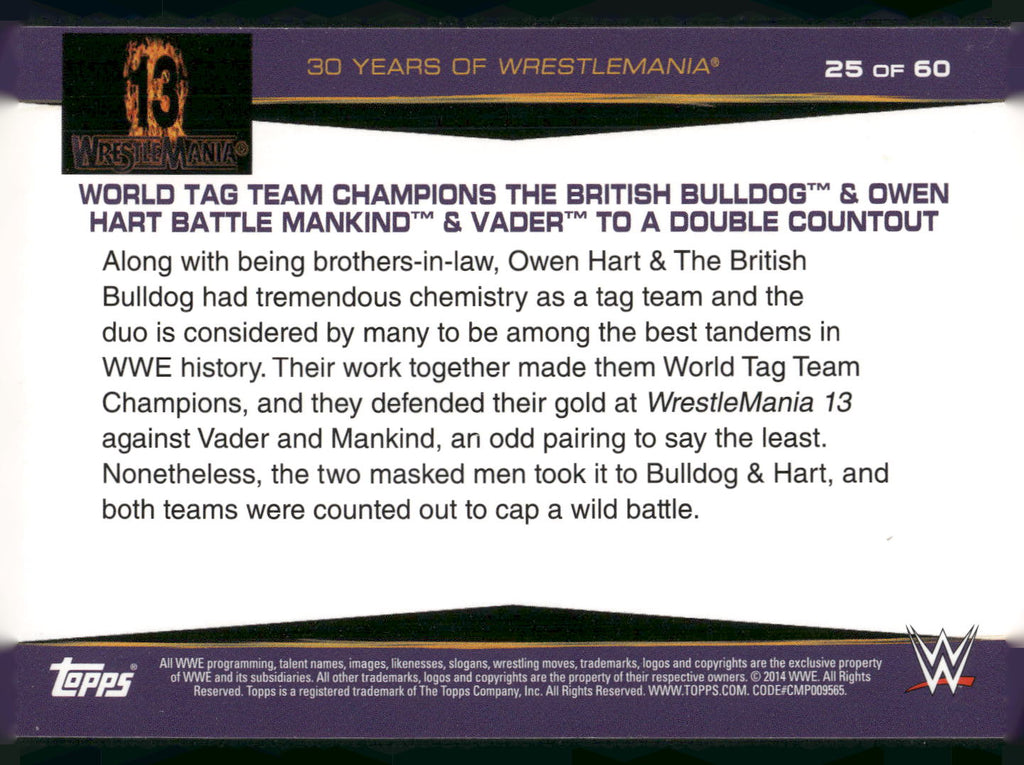 2014 Topps WWE #25 World Tag Team Champions The British Bulldog Owen Hart