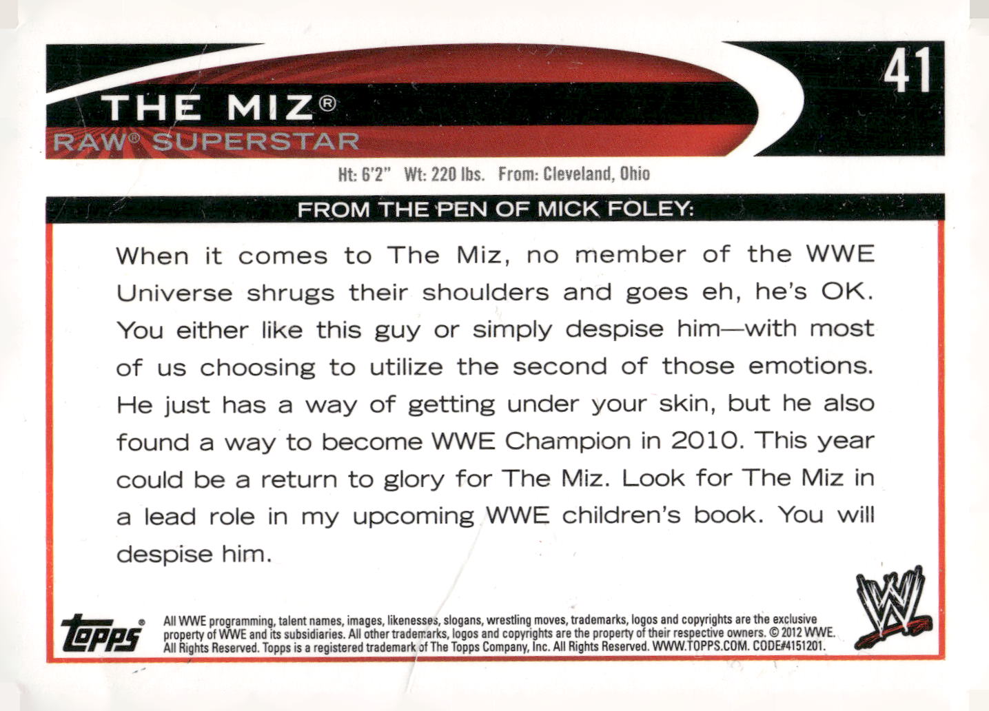2012 Topps WWE #41 The Miz