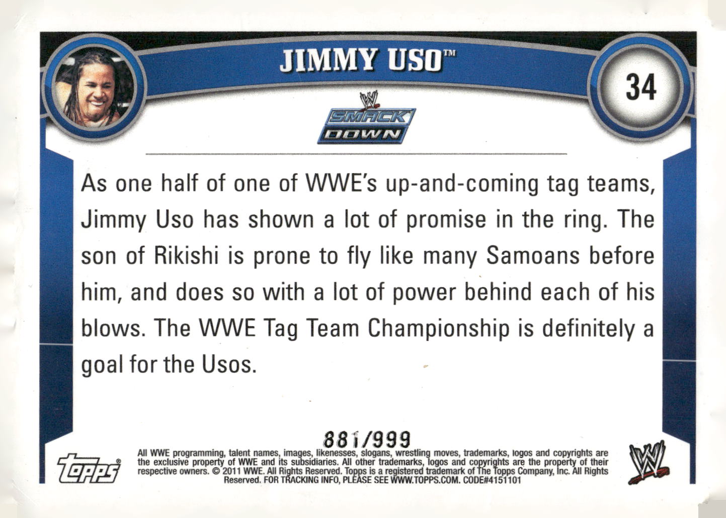 2011 Topps WWE #34 Jimmy Uso