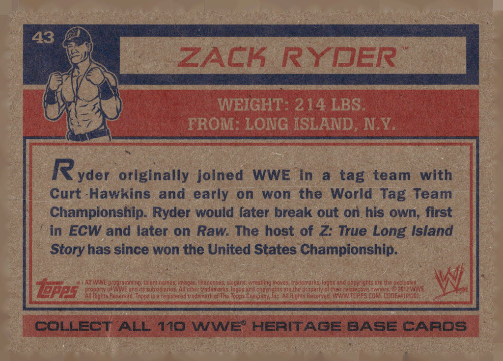 2012 Topps Heritage WWE #43 Zack Ryder
